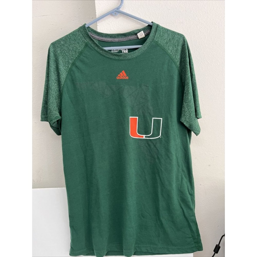 MIAMI HURRICANES T SHIRT Adidas Ultimate Tee green Poly NCAA Size L